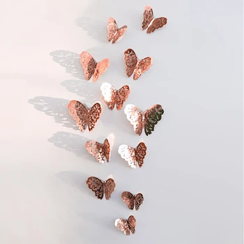 Rose Gold Motýľ Dekorácie 3D Stenu Umenie Nálepky Diy Vymeniteľné Papier nástenné Maľby pre Domáce Obývacia Izba Deti, Dievčatá Spálňa Nu