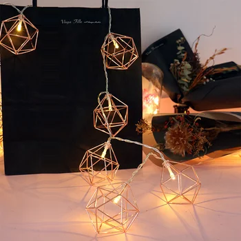 Rose Gold dokončovacie Hexagon tvar železa led Reťazec Svetlo,Napájané z batérie,Festival Party Dekor Osvetlenie, Dekoratívne led osvetlenie
