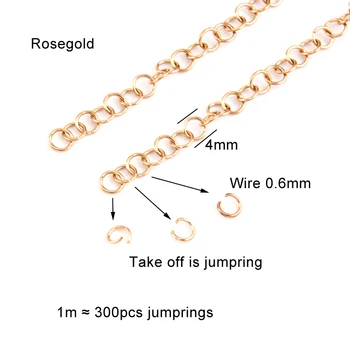 Rosegold jumprings reťazca predať do meter Nerezový drôt 0.6 mm / šírka 4 mm DIY šperky čo zistenia delené krúžky
