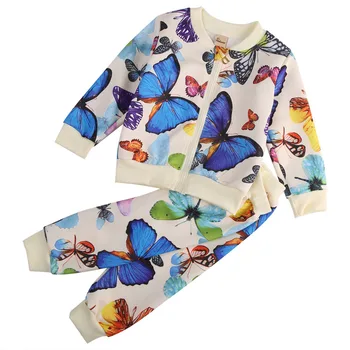 Roztomilé Dieťa Dievčatá Oblečenie Farebný Motýľ Zips Bunda, Kabát+nohavice Nohavice 2ks Jeseň Oblečenie Oblečenie Nastavenie 0-4Y