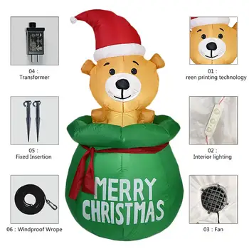 Roztomilé Vianoce Nafukovacie Medveď Bábika S Vzduchu Ventilátor LED Svetlá Vyhodiť Osvetlené Dvore Dekor Vonkajšie Vnútorné Vianočný Darček Decor