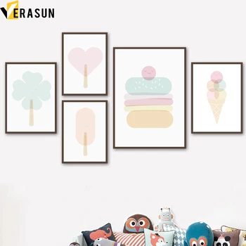 Roztomilý Kreslený Ice Cream Nordic Plagáty A Vytlačí Škôlky Wall art Plátno, Maľovanie obrazov na Stenu Pre Obývacia Izba Domáce Dekorácie