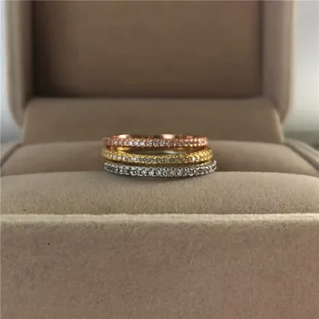 Roztomilý Módne Malé Crystal Kamenný Kruh Žena Zlatá Farba Stohovateľné Krúžok Svadobné Kapela Sľub Lásky Zásnubné Prstene Pre Ženy