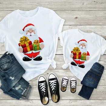 Roztomilý Zábavné Sobov, a Santa Claus Tlačiť T-shirt Rodiny Vzhľad Otecko Mamičke a Deti Oblečenie, Topy Celkom Nádherné Vianoce Tričko