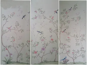 Ručne maľované hodvábne tapety európsky štýl maľby kvetov s vták RUČNE MAĽOVANÉ STENY PAPIER veľa obrázkov/prostredia voliteľné