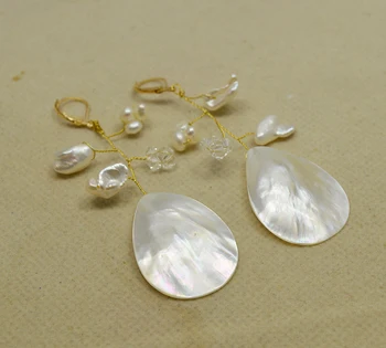 Ručné Barokový Pearl Náušnice, Biela Farba, Svadby, Narodeniny Ženy Šperky Crystal Korálky Reálne Pearl Náušnice Nové Desin Pre Dievča