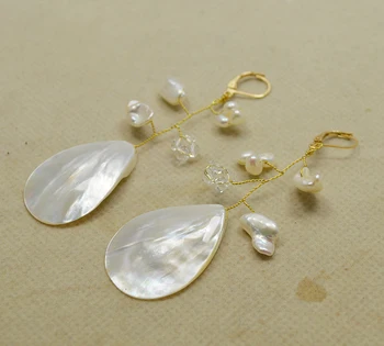 Ručné Barokový Pearl Náušnice, Biela Farba, Svadby, Narodeniny Ženy Šperky Crystal Korálky Reálne Pearl Náušnice Nové Desin Pre Dievča