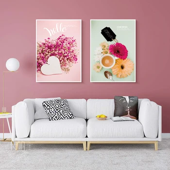 Ružové Kvety Nordic kávy Milovať Okamihu Plagát Plátno na Stenu Umenie Výtlačkov Maľovanie Domova Obrázky, Obývacia Izba, Spálňa