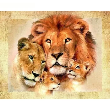 Rám Obrazu 60x75cm DIY Maľovanie Podľa Čísel Súpravy Lions Zvieratá, Akryl na Plátne Kaligrafie Maľovanie Pre Domáce Dekoroch
