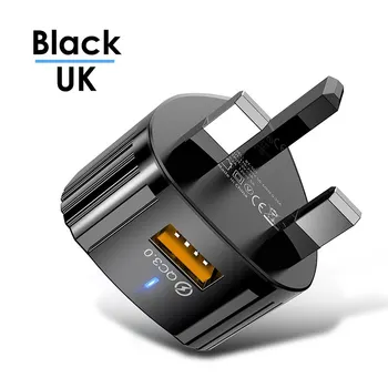 Rýchle Nabitie Stenu Nabíjací Adaptér UK Plug Black 110V-240 QC 3.0 USB Hub Pre iPhone 8/X/XR Mobilného Telefónu, Nabíjačky, Príslušenstvo