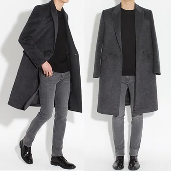 S-3XL!!! Nová juhokórejská verzia pánske dlhý vlnený kabát, obojstranné cashmere trim a hustej srsti