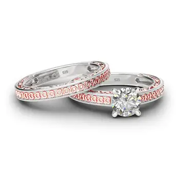 SDOOU Rose Gold Ring Pre Ženy Okrúhly Rez 1.2 ct 7mm Moissanite Krúžok Srdce Tvar Ozdobiť Svadobné Jemné Šperky Jednom A Nastaví Predaj