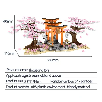 SEMBO Mesto, Výhľad na Ulicu Nápad Sakura Inari Svätyne Tehly Priateľmi Cherry Blossom Techniku, Tvorca Dom, Strom, Stavebné Bloky, Hračky