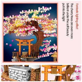 SEMBO Mesto, Výhľad na Ulicu Nápad Sakura Inari Svätyne Tehly Priateľmi Cherry Blossom Techniku, Tvorca Dom, Strom, Stavebné Bloky, Hračky