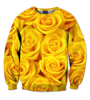 SKUTOČNÉ Americké NÁM VEĽKOSŤ žlté ruže 3D Sublimačná tlač vysokej kvality Crewneck Mikiny plus veľkosti 4XL 5XL 6XL