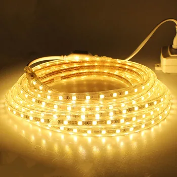 SMD 5050 LED Pásy Svetla AC220V 60LEDs/m Pružná Vodotesná Výzdoba Osvetlenie String Pásky LED Lampa EÚ Plug 1M 2M 5M 10 M Osvetlenie