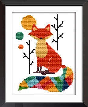 Sedem farieb fox cartoon diy maľovanie počíta tlačené na plátno DMC 14CT 11CT čínsky Cross Stitch Vyšívanie Nastaviť Výšivky súpravy