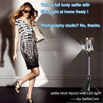 Selfie Stick Statív Integrované Rozšírenie Držiaka Telefónu pomocou Bezdrôtového Diaľkového a Svetlo pre IOS a Android Mobil