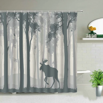 Sen Hmla Magic Forest Dizajn Sprchový Záves Nastaviť Deer Wild Animal Vzor Kúpeľňa Decor Záclony Hot Predaj S Háčikmi Polyester