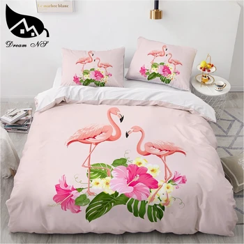 Sen NS Jednoduché posteľná bielizeň Sady 3D Povlaky na Prikrývku Kryt Nastaviť Cumlík Posteľná obliečka na Vankúš Kráľ, Kráľovná Dvojité Flamingo 265x230cm Veľkosť