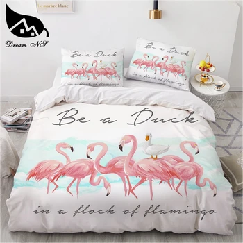 Sen NS Jednoduché posteľná bielizeň Sady 3D Povlaky na Prikrývku Kryt Nastaviť Cumlík Posteľná obliečka na Vankúš Kráľ, Kráľovná Dvojité Flamingo 265x230cm Veľkosť