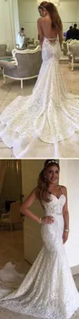 Sexy Backless Morská víla Svadobné Šaty 2021 vestidos de novia Sweep Vlak Čipky Svadobné Šaty na Zákazku gelinlik