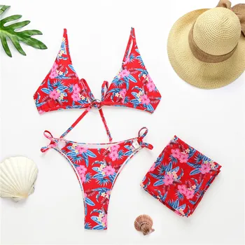 Sexy Trojuholníkové Bikiny s zakryť plavky Kvetinový Tlač Bikini Set Kvetinový Tlač Plavky dvojdielne plavky Plavky Maillot De Bain