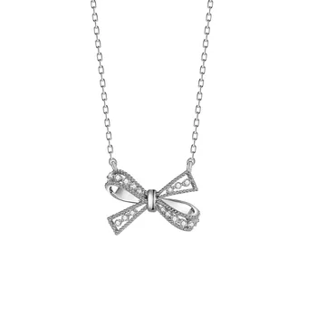 Shinning Crystal Bowknot Náhrdelník pre Ženy 925 Sterling Silver Prívesok Reťazca Ženský Pár Darček Svadobné Šperky