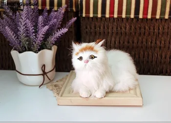 Simulácia mačka pevný model polyetylénu&kožušín 15x10cm náchylný mačka,remeselné vybavenie domáce dekorácie darček s1327