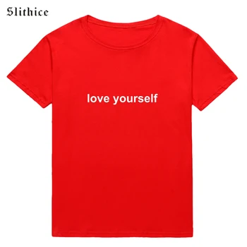 Slithice Harajuku Letné tričká, Topy milovať sami seba List, Tlač Ležérne Módne Tričko Dámy T-shirt Čierna Biela Červená