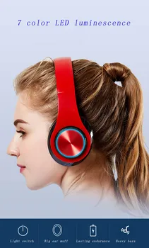 Smart Bluetooth headsety šport, hudba pre slúchadlá stereo zníženie hluku káblové+bezdrôtová skladacie podpora TF kariet 7 farieb svetlo lampy