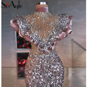 SoAyle High Neck Beading Bling Bling Evening Dresses Sequin Crystals Sparkle Gorgeous Prom Gowns