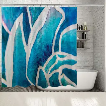 Sprchový Záves Okvetné Plátky Umelecké Akvarel Abstraktné Makro Umenie Moderným Kvetinovým Vzorom Modrá Biele