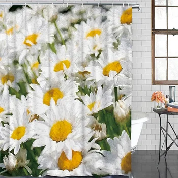 Spring Flower Biela Daisy Kvet Sprchový Záves Nepremokavé a Mildewproof Polyester Textílie Vaňa Opony Dizajn