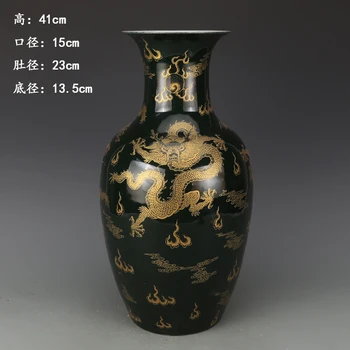 Starožitný QingDynasty porcelánová váza,Black dragon fľaše ,Remeslá,najlepšie zber a ozdoby, doprava Zdarma