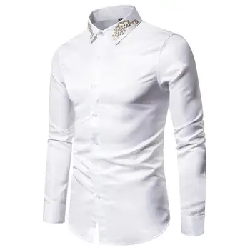 Streetwear Tričko Mužov Mládež Fashion Street Biele šaty Slim Jeseň v Európskom Štýle 2019 Hombre Smart Casual Mužské Košele MOOWNUC
