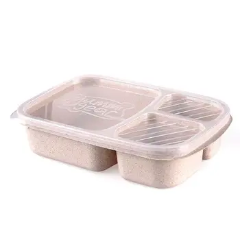 Stručný Tri Mriežky desiatu Mikrovlnná Bento Obed Piknik Ovocie Potraviny Kontajner Kuchyňa Úložný Box Eco-friendly Ľahko sa Čistí