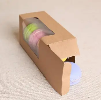 Sulfátový papier Macarons boxy, kraft balenie box s oknom ,cookie kraft box ,kraft catron cake box 137x70x60mm