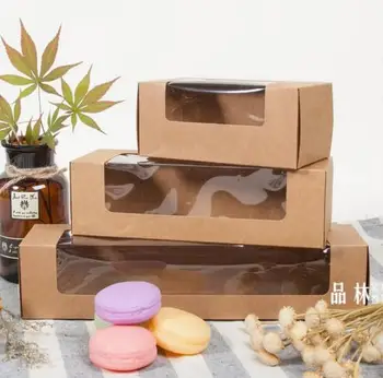Sulfátový papier Macarons boxy, kraft balenie box s oknom ,cookie kraft box ,kraft catron cake box 137x70x60mm