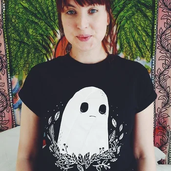Sunfiz YF Sad Ghost Klub Unisex Muži Ženy Tumblr Roztomilý Módne T-shirt Lete Príležitostné Voľné Čierny Čaj Topy