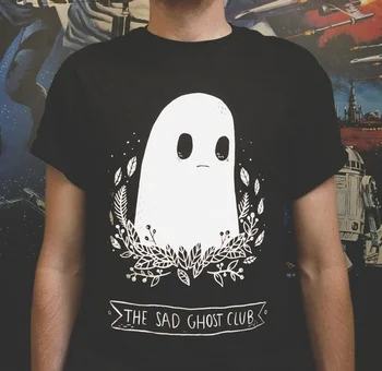Sunfiz YF Sad Ghost Klub Unisex Muži Ženy Tumblr Roztomilý Módne T-shirt Lete Príležitostné Voľné Čierny Čaj Topy