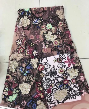 Svadobné čipky textílie 3D kvety francúzsky Afriky textílie, čipky na šaty korálky tylu čipky Nigérijský textílie RF25211