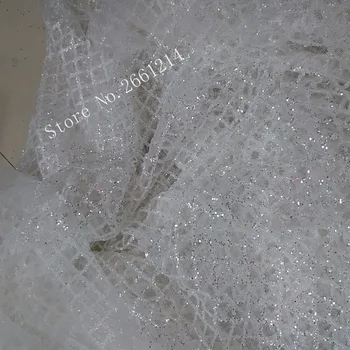 Svieti biely lesk flitrami lepené BZL-10174 výšivky afriky tylu oka textílie