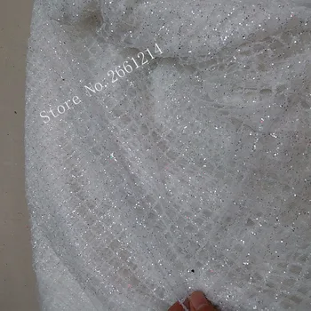 Svieti biely lesk flitrami lepené BZL-10174 výšivky afriky tylu oka textílie
