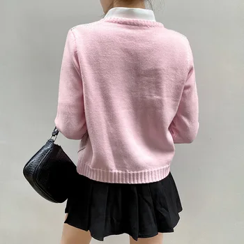 Sweet pink diamond koberčeky zrastov long-sleeve jeseň vietor krásny pletený sveter žena college 2020 zimné móda knitwear