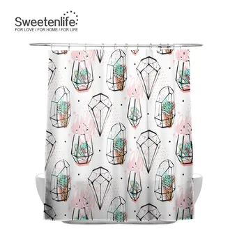 Sweetenlife 180x180cm Sprchové Závesy Geometrie Succulents Vzor Kúpeľňa Opony Polyester Textílie Nepremokavé Záclonové Háčiky 12