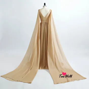 TaoHill Večerné Šaty Zlatý Pás A-Riadok tvaru Volánikmi Šifón Dubaj Saudská Arábia Dlho, Ples Šaty, Šaty s Kapskom