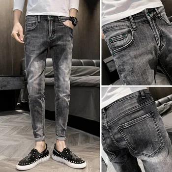 Teenager ulici denim Jeans pánske kórejský nohy, nohavice wild otvory 2021summer úplne bežné členok dĺžka nohavice
