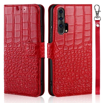 Telefón puzdro na Huawei Honor 20 Pro Prípade Peňaženky Krokodíla Textúry Kože Knihy Dizajn Telefónu Coque Capa S Popruh Držiteľov Karty
