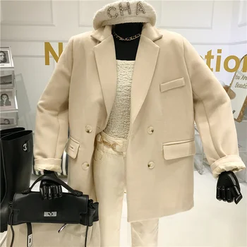 Temperament Vlnený oblek kabát Žien Jar 2021 Nové Dvojité breasted voľné top a vlnený oblek